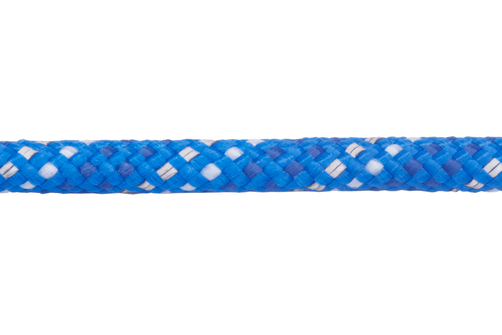 Blau-weiß geflochtenes Seilhundehalsband von Knot-a-Collar™, mit strukturierter Oberfläche und robuster Verarbeitung.