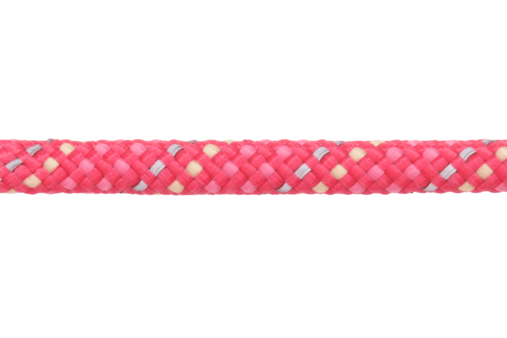 Knot-a-Collar™ Hundehalsband aus geflochtenem Seil in Pink und Gelb, mit glatter, strukturierter Oberfläche.