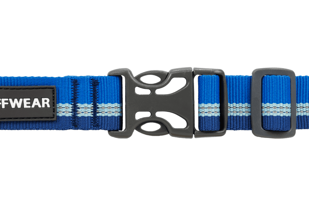 Blaues Web Reaction™ Martingal Hundehalsband mit stylischem Muster und robuster grauer Schnalle.