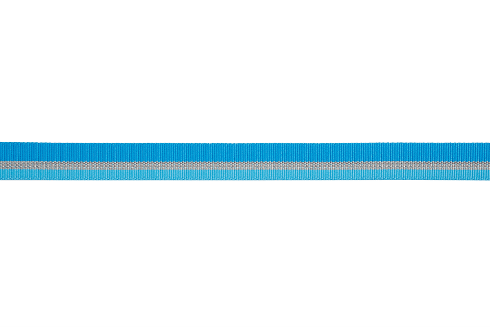 Leuchtend blauer Crag™ Hundehalsband mit hellbeigem Streifen auf weißem Hintergrund. Reflektierend für mehr Sicherheit.