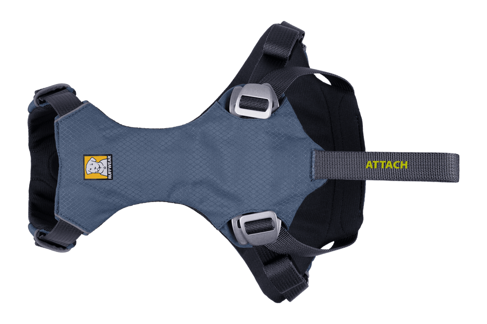 Blaues Auto-Sicherheitsgeschirr für Hunde mit ergonomischer Form und gepolsterten Teilen für maximalen Komfort.