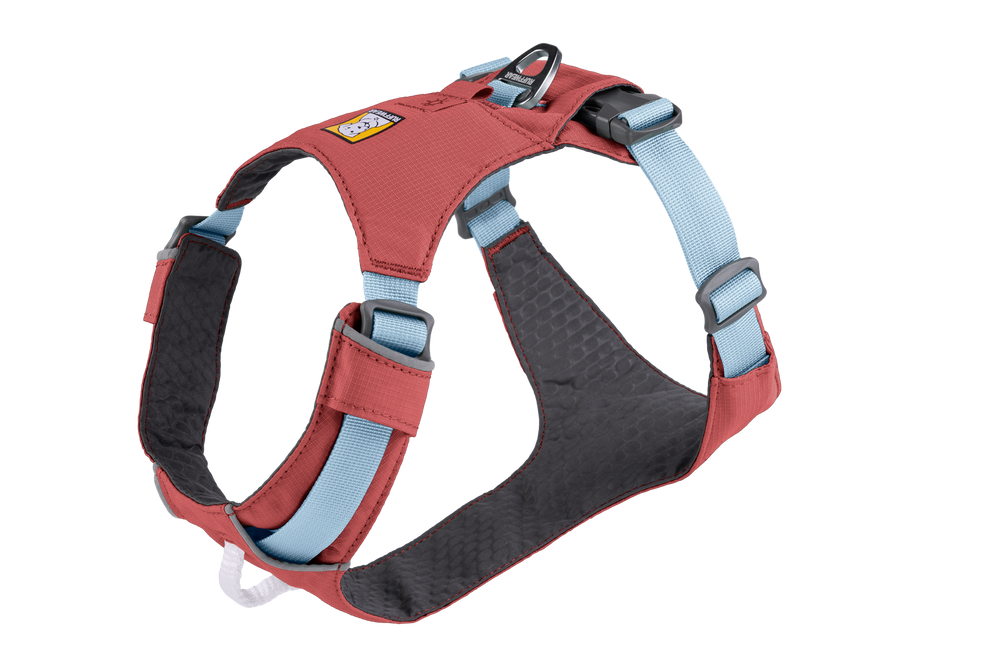 "Hi Light™ leichtes Hundegeschirr in rot-blau mit verstellbaren Riemen und gepolstertem Komfortbereich."