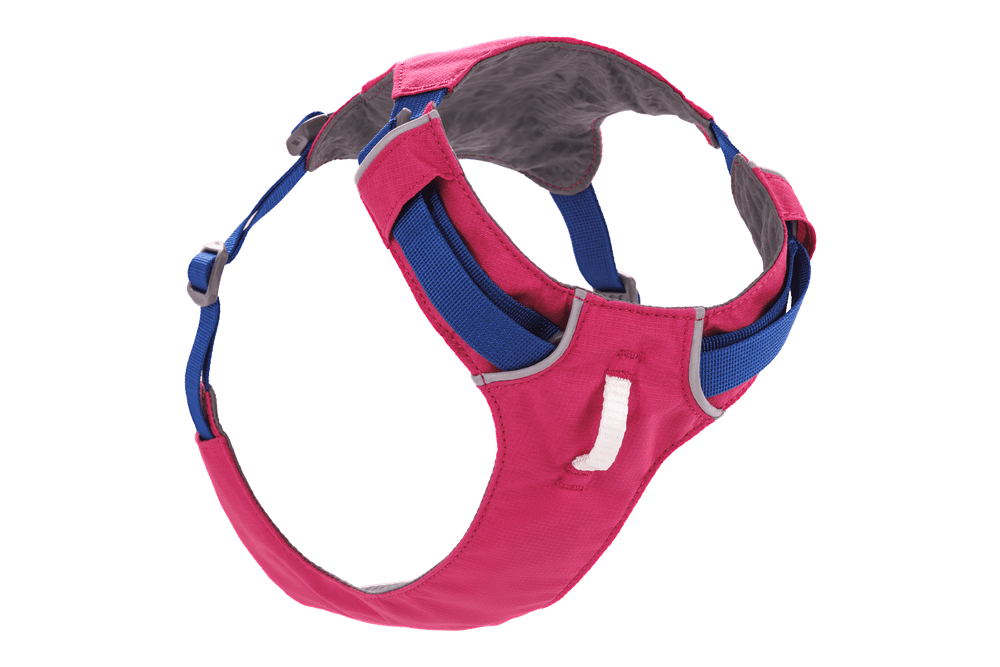 Pinkes Hi Light™ Hundegeschirr mit blauen Akzenten, gepolstert und ergonomisch, für optimalen Komfort und Anpassung.