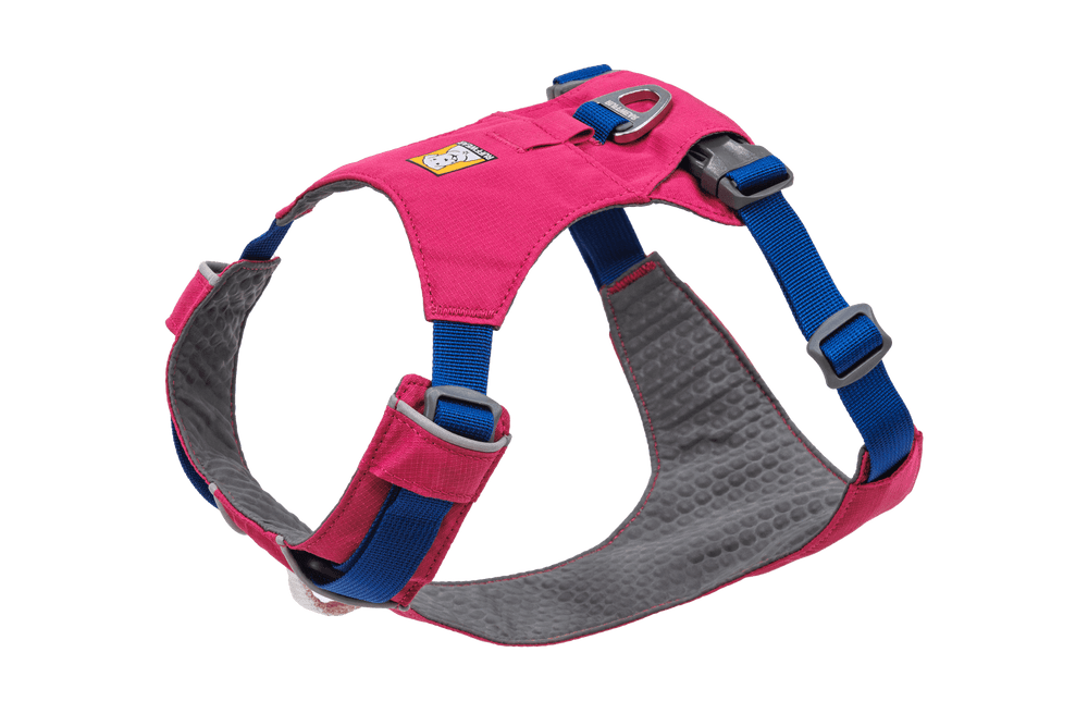Pinkes Hi Light™ Hundegeschirr mit blauen Akzenten, gepolstert und verstellbar, ideal für komfortable Spaziergänge.