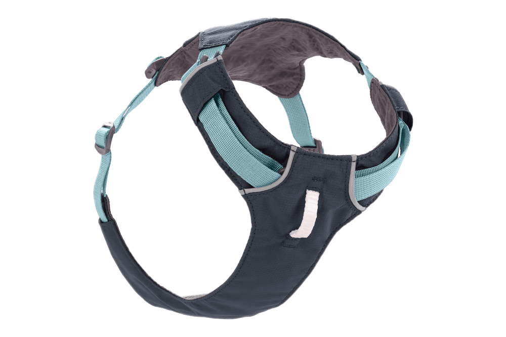 Ergonomisches Hi Light™ Hundegeschirr in Dunkelblau und Türkis mit verstellbaren Gurten und gepolsterten Bereichen für Komfort.