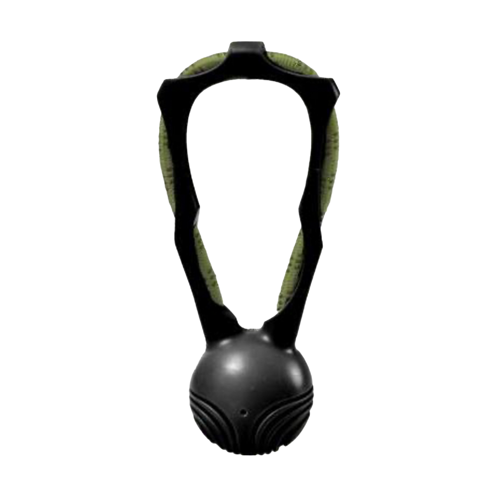 Sportliches Trainingsgerät mit elastischem Band, Handfläche und schwerer Kugel für Kraft- und Ausdauertraining.