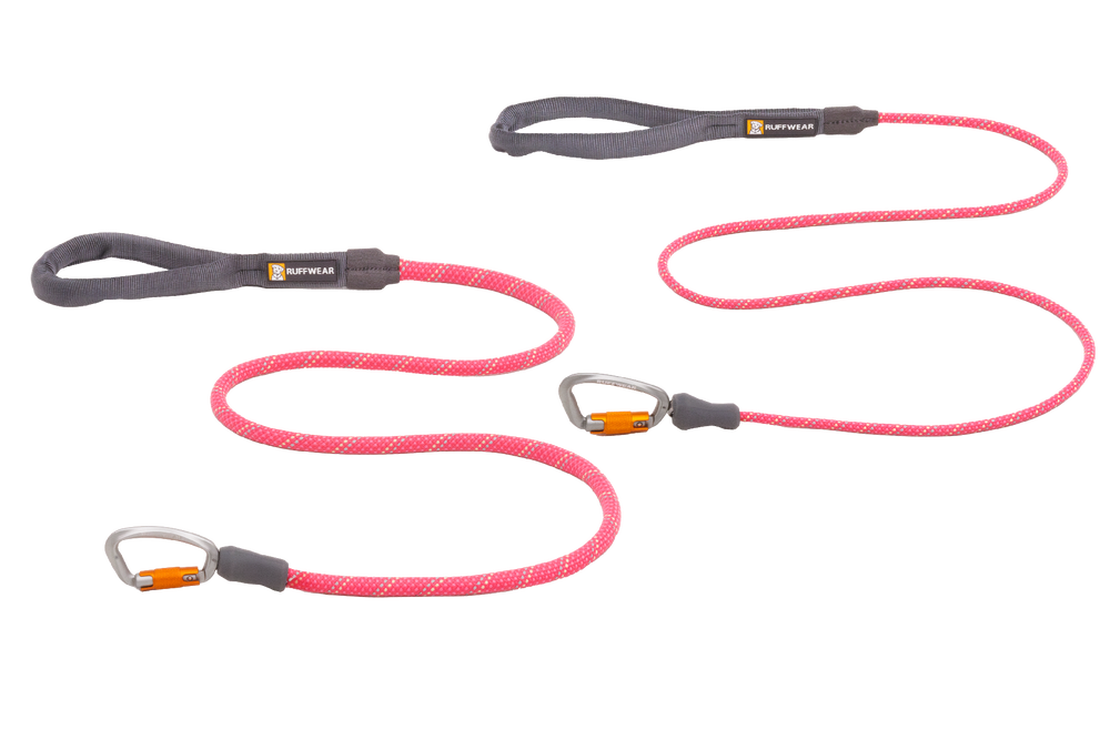 Knot-a-Leash™ Hundeleine aus Seil in Pink mit grauen Griffen und Sicherheitskarabiner für Hundehalter.
