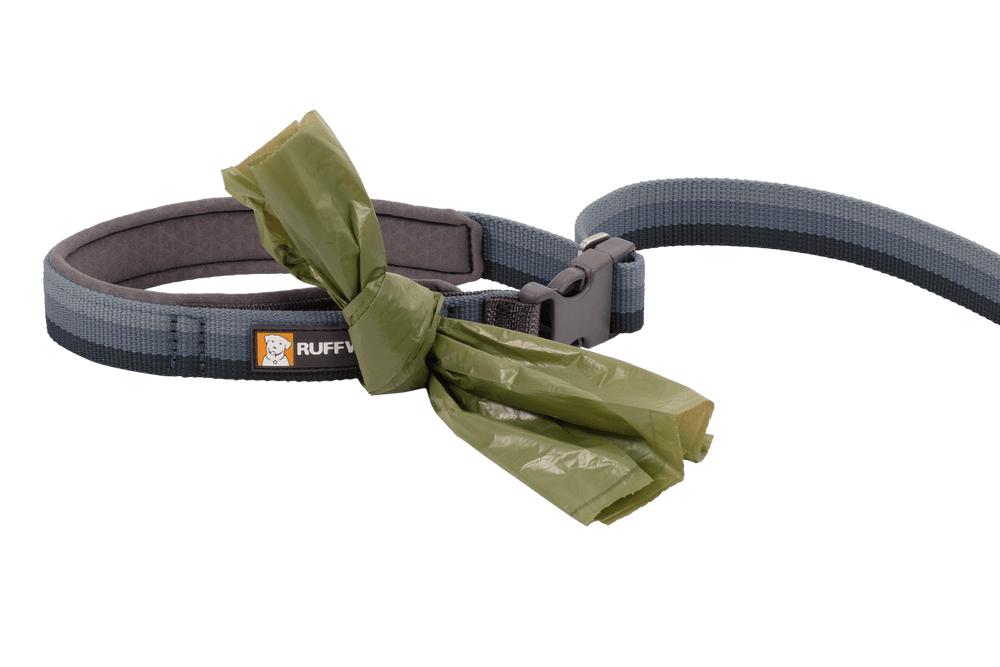 Graues Roamer™ Bungee Joggingleine Hundehalsband mit gepolsterter Innenseite und integrierter Kotbeutelhalterung.