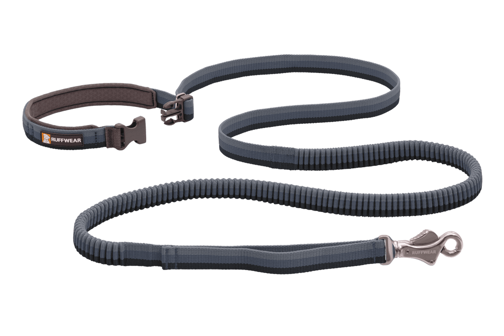 Verstellbare Roamer™ Bungee Joggingleine mit gepolstertem Halsband in Grau und Karabinerhaken für Hunde.