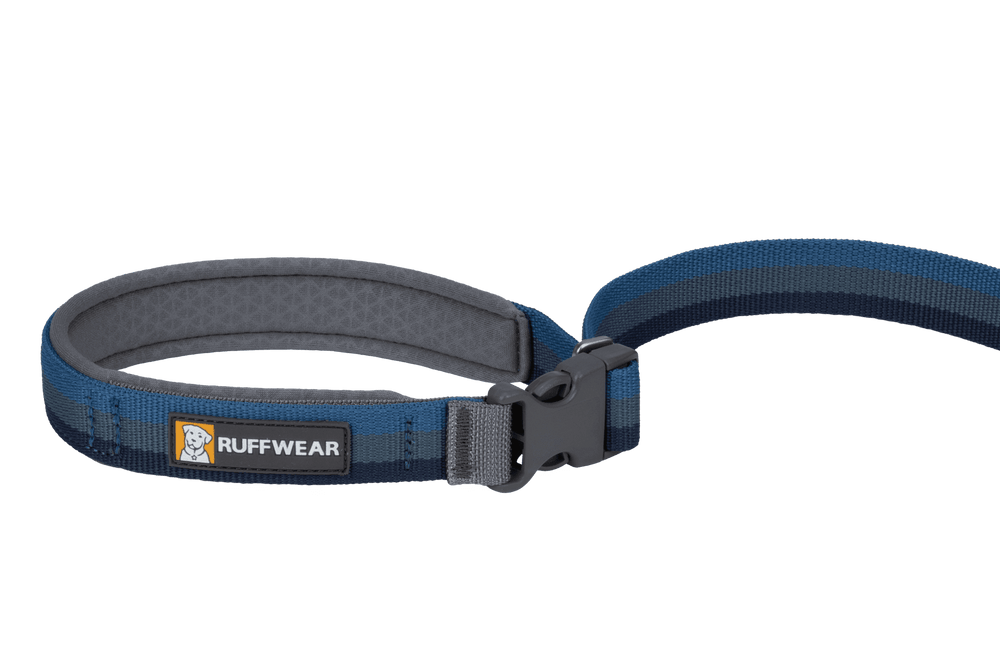 "Ruffwear Roamer™ Bungee-Hundeleine in Blau, strapazierfähig mit gepolstertem Kragen für maximalen Komfort."