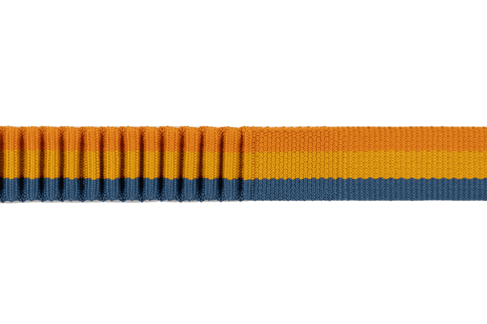 Roamer™ Bungee-Hundeleine in orange, gelb und blau, stabil gehalten in drei Streifen für optimalen Komfort und Sicherheit.