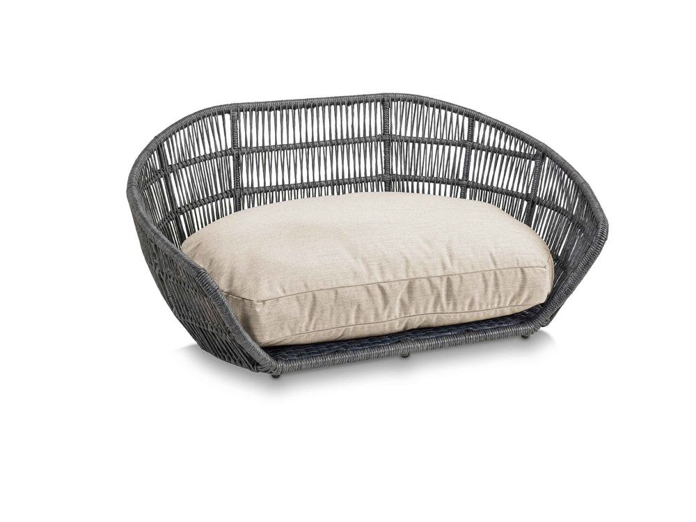 "Modernes PRADO Design-Hundebett SMOOTH in ovaler Form mit stylischem schwarz geflochtenem Bezug und luftiger Rückenlehne."