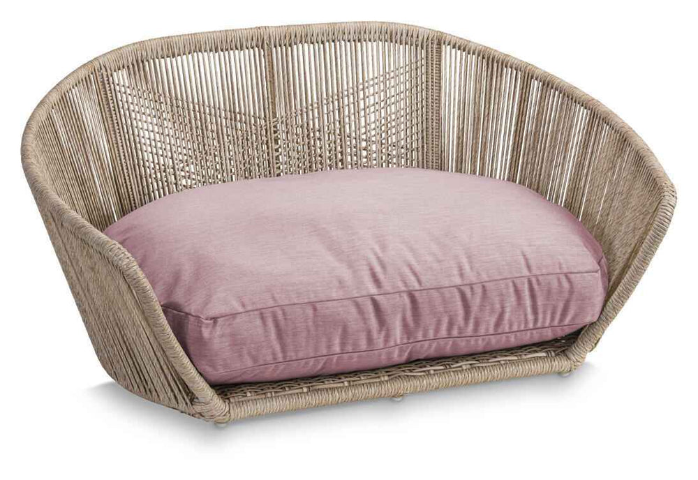 Modernes, rundes Hundebett CHIC von VOGUE aus geflochtenem Material in hellen, natürlichen Farben. Ideal fürs stilvolle Zuhause.