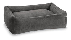 Graues rechteckiges Hundebett mit erhöhten Seiten, weich gepolstert für Komfort - Bezug CLASSIC Hundebett TUDOR.