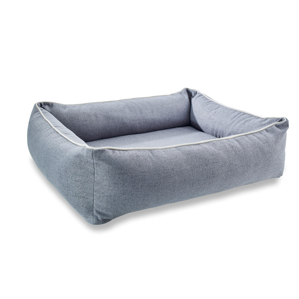 Orthopädisches Hundebett VITO in grau mit hohen, gepolsterten Seiten und heller Naht, ideal für Komfort und Unterstützung.