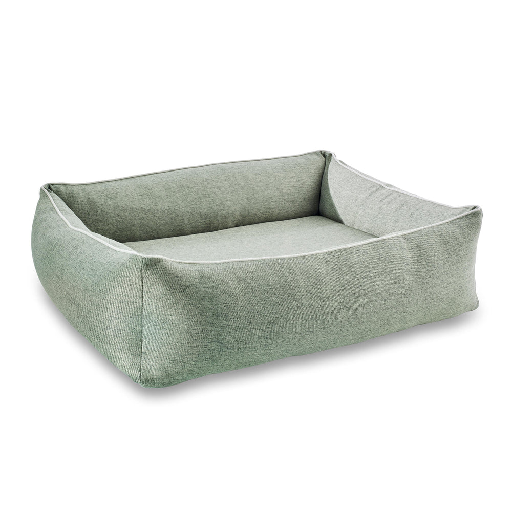 Rechteckiges, elegantes ORTHO Hundebett UNO in hellem Grau mit erhöhten Rändern für zusätzlichen Komfort.