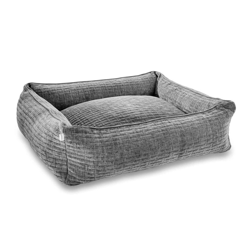 "Gemütliches CLASSIC Hundebett NOVA in Grau mit höherem Rand und gepolstertem Innenbereich für optimale Bequemlichkeit."