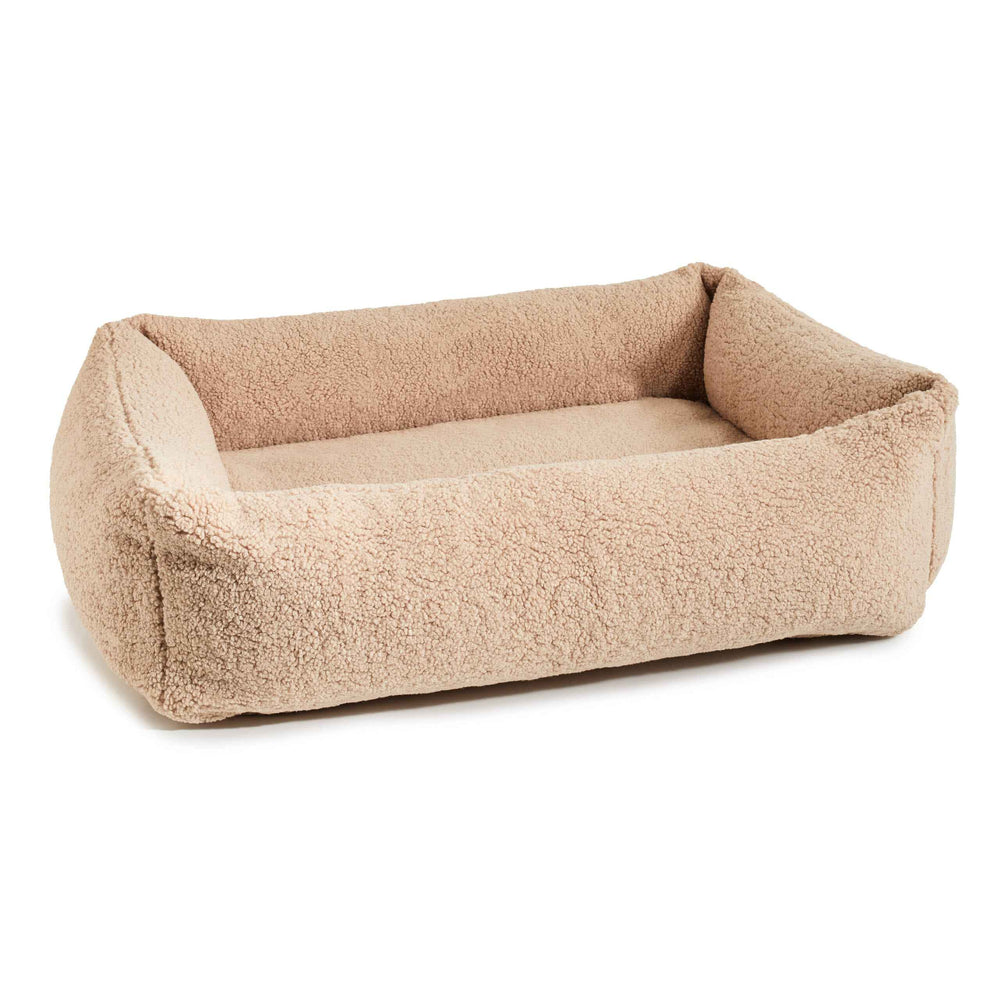 Beige ORTHO Hundebett TEDDY mit hohen Wänden für optimalen Komfort und Wärme für Ihren Hund.