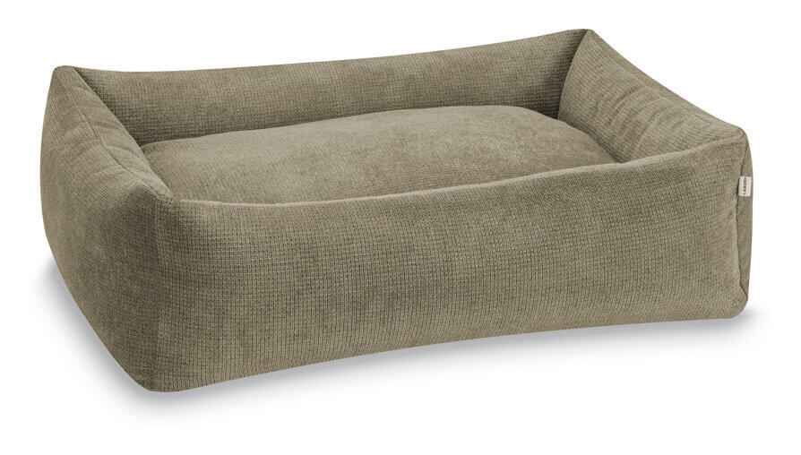 ORTHO Hundebett TUDOR in modernem Design, rechteckig mit hohen gepolsterten Seiten, in weichem Braun-Beige.