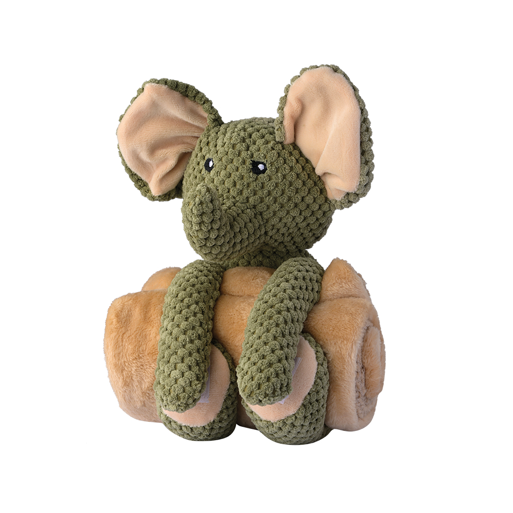 Häkelspielzeug in Form eines Elefanten mit großen Ohren, ideal für Hunde und Kuschelfreunde.