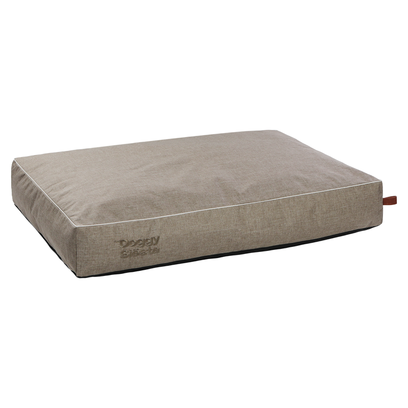 Modernes Hundebett DoggySi?sta Strong in hellbraun mit weißer Naht, ideal für stilvolle Haustier-Möbel.