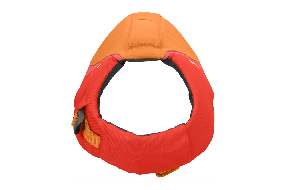 "Float Coat™ Schwimmweste für Hunde in rot und orange, ideal für sichere Wasserspaß-Momente."