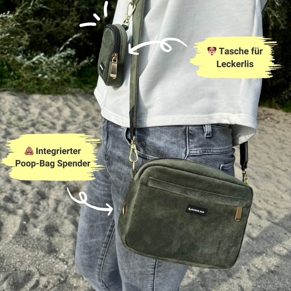 Gassitasche Samt + Leckerlitasche (Forest Glow)