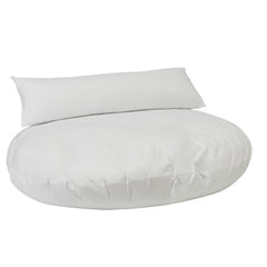 Weißer runder Sitzsack mit Rückenlehne, ECO-COMFORT Füllung, 2-teiliges LUNA LOUNGE SET, glatte gepolsterte Oberfläche.