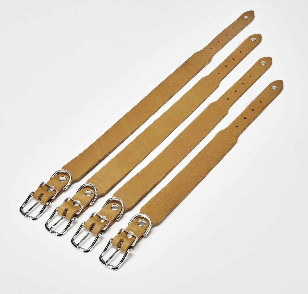 Klassisches GIRO Halsband aus hellbraunem Leder mit verstellbarer Schnalle und Löchern für optimale Passform.