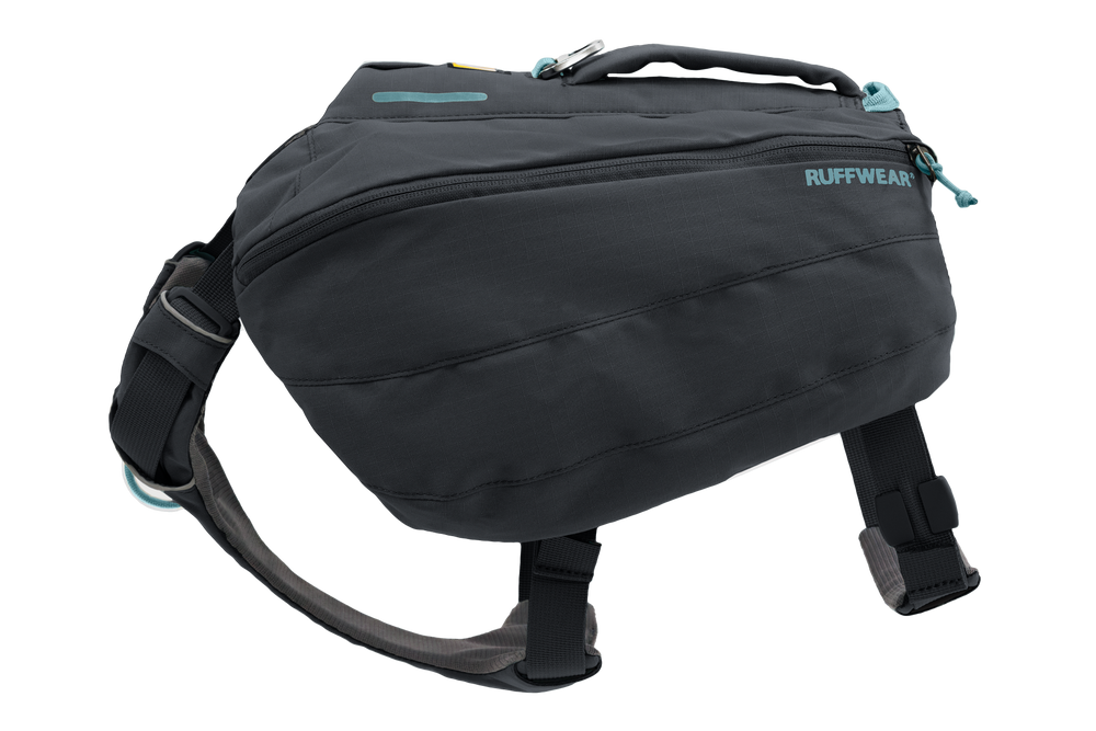 Schwarze Hüfttasche von Ruffwear mit gepolstertem Tragegriff und verstellbarem Gurtband für optimalen Komfort.