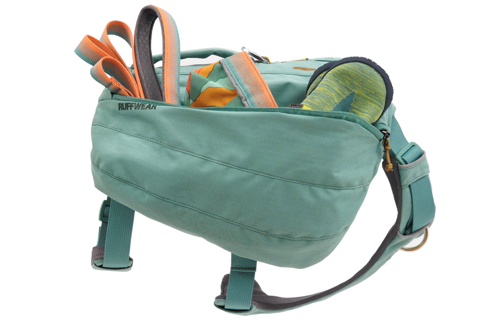 "Front Range® Tagesrucksack von Ruffwear in mintgrün, ideal für Outdoor-Abenteuer mit Fächern für Zubehör."