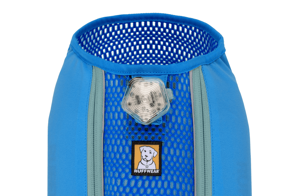 Blaue Hunde-Laufweste mit Netzdesign und reflektierendem Element für Sicherheit, Marke: RUFFWEAR.