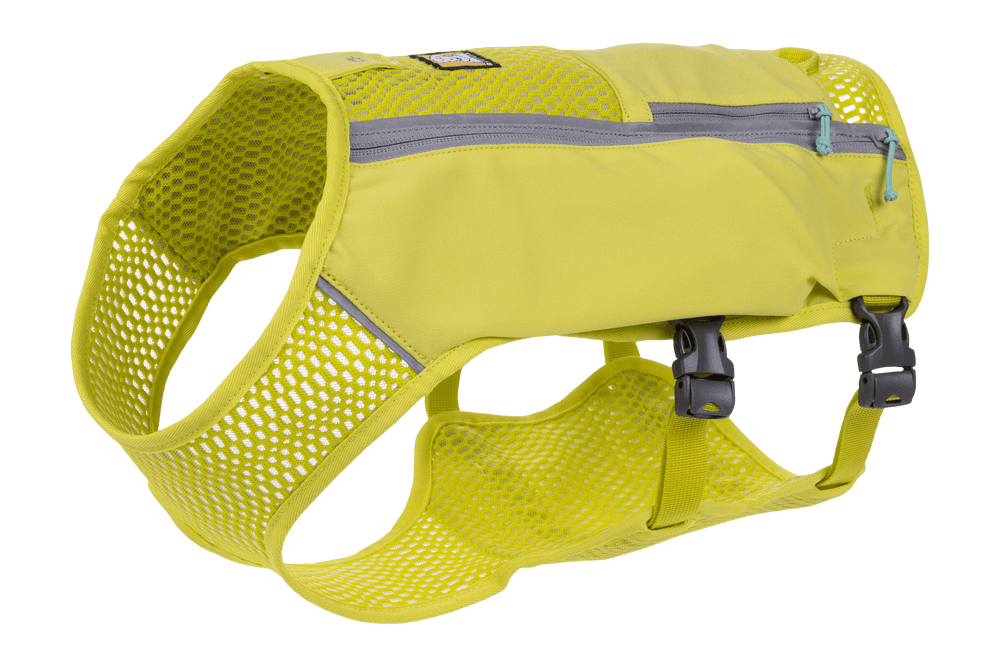"Trail Runner™ Hunde-Laufweste in Hellgelb mit atmungsaktivem Mesh-Design, Reißverschluss und verstellbaren Schnallen für optimalen Sitz."