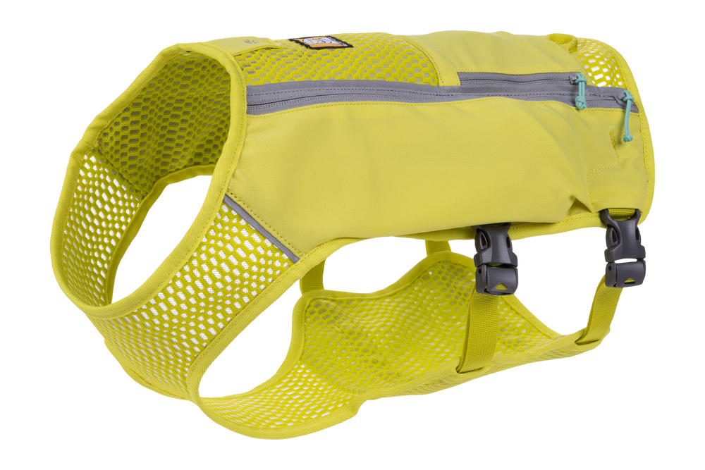 "Trail Runner™ Hunde-Laufweste in Hellgelb mit atmungsaktivem Mesh-Design, Reißverschluss und verstellbaren Schnallen für optimalen Sitz."