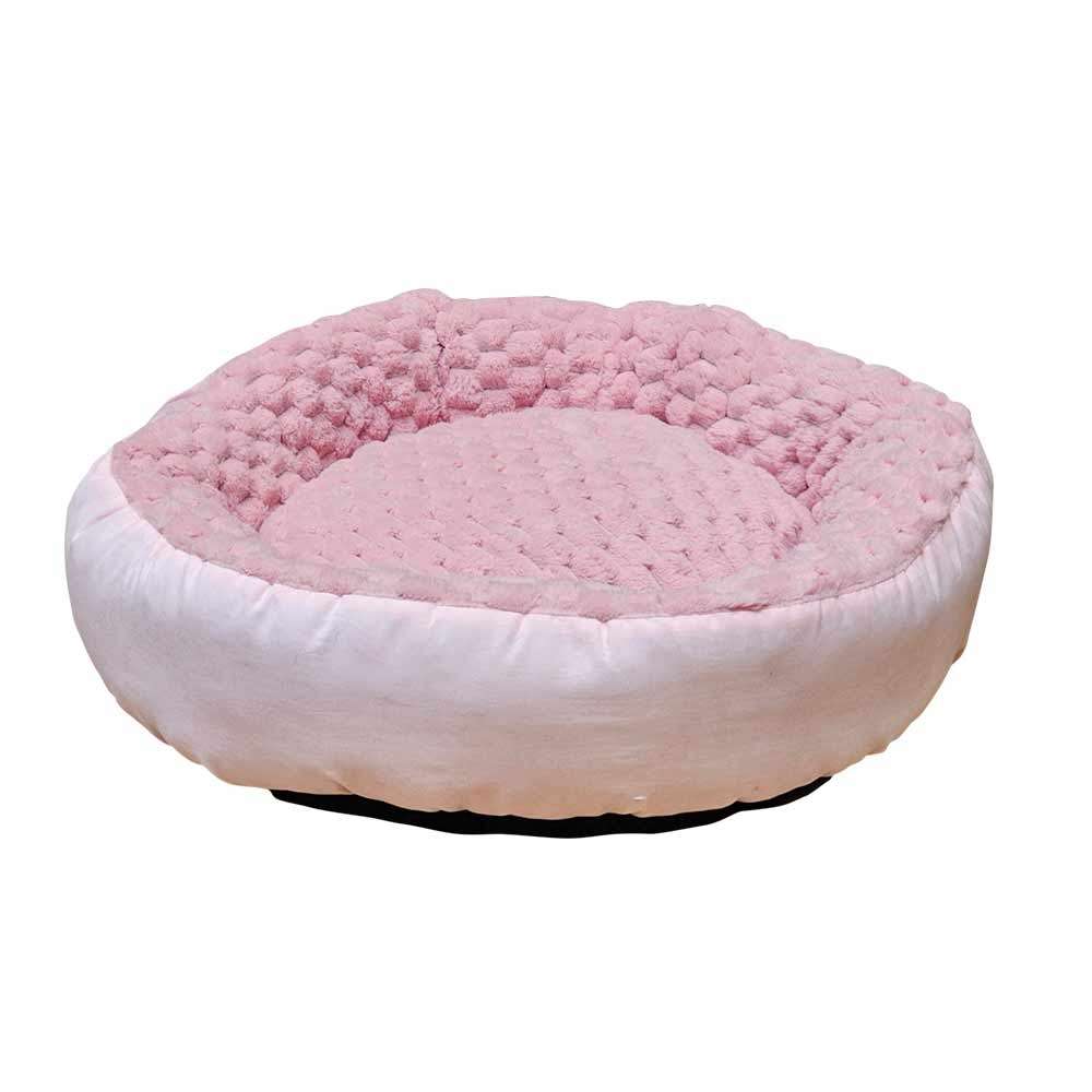 Rundes, weiches Hundebett "Donut Diamond" in Rosa mit wabenförmigem Innenbereich und glatter Außenkante.