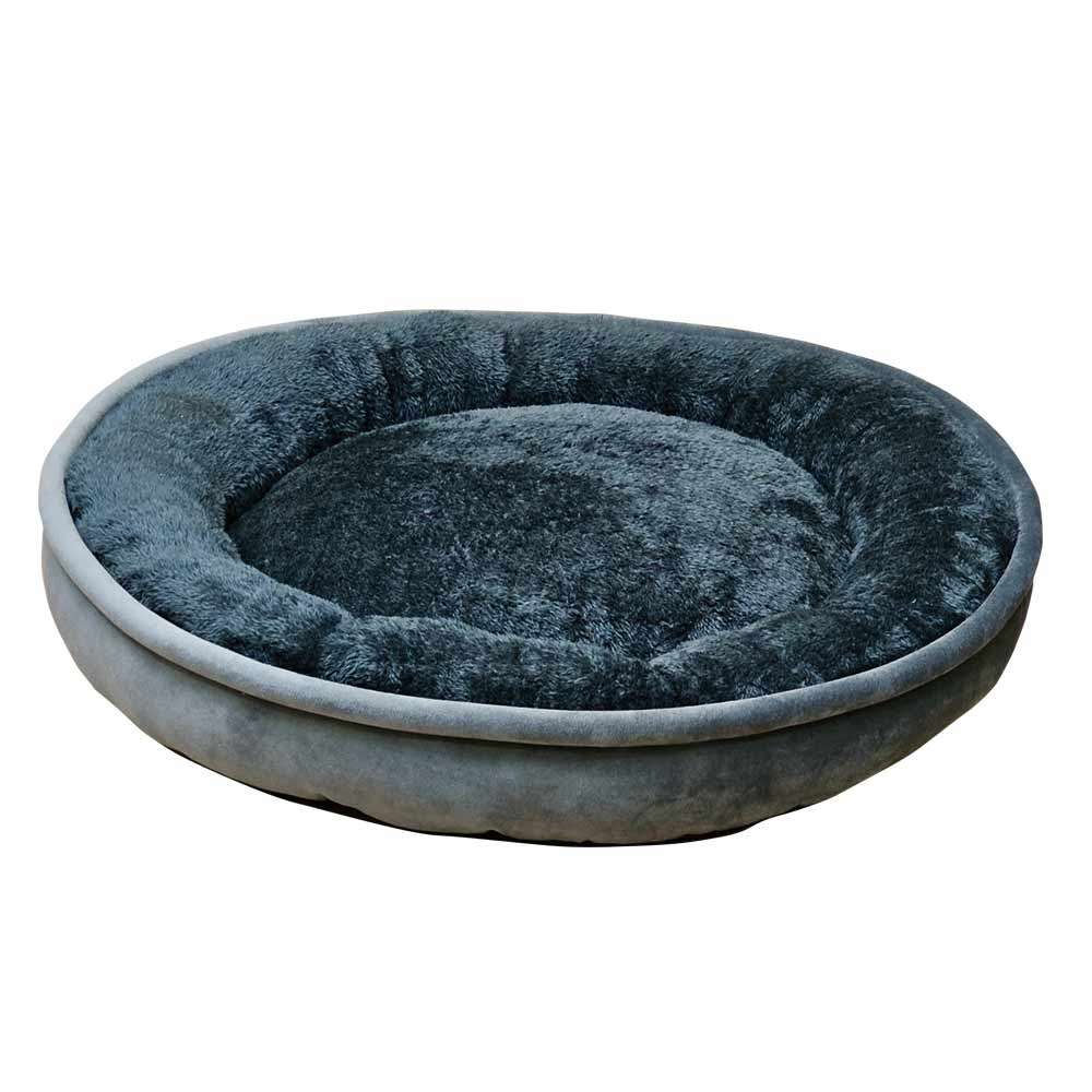 Rundes, schwarzes Haustierbett "LEIF" mit hohem Rand und flauschiger Liegefläche für optimalen Komfort.