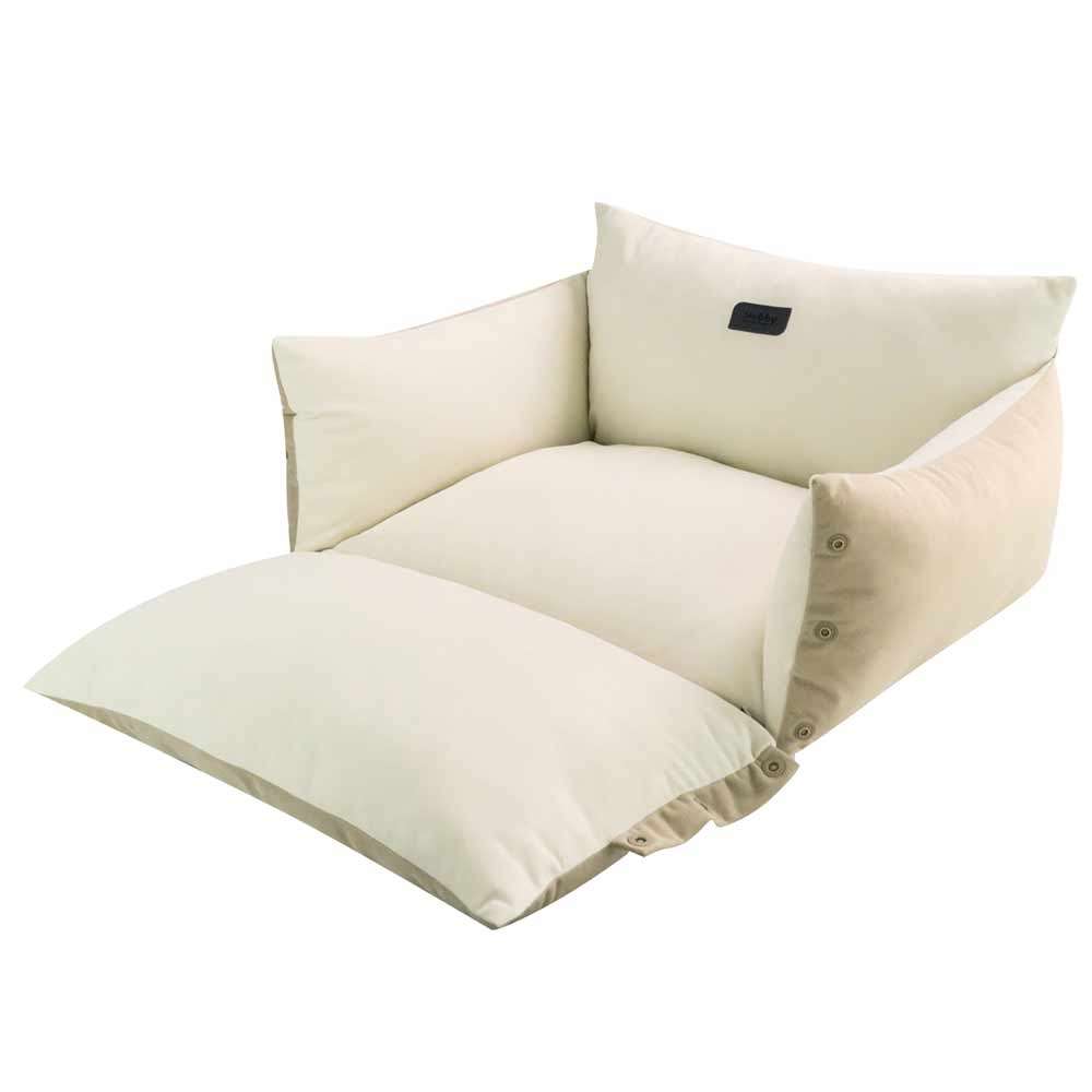 Beige Komfortbett und Matte "ALIN" mit weichem, gepolstertem Design und hohen Rückenlehnen für optimalen Sitzkomfort.