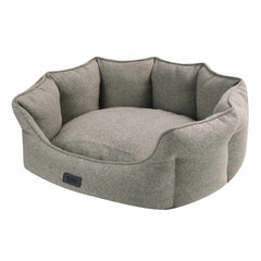 Komfortbett oval "ANDA" in Blumenform, grau, mit hohen gepolsterten Wänden und weicher Liegefläche für Hunde.