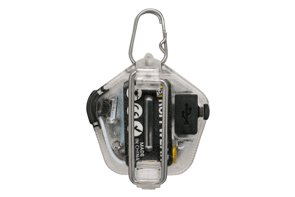 "Transparente Beacon™ Hunde-Sicherheitslicht mit Karabiner für sichere Spaziergänge in der Dunkelheit."