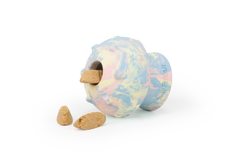 Buntes Toadstool™ Hundespielzeug mit Kegel-Form und zentraler Halterung für interaktiven Spielspaß.