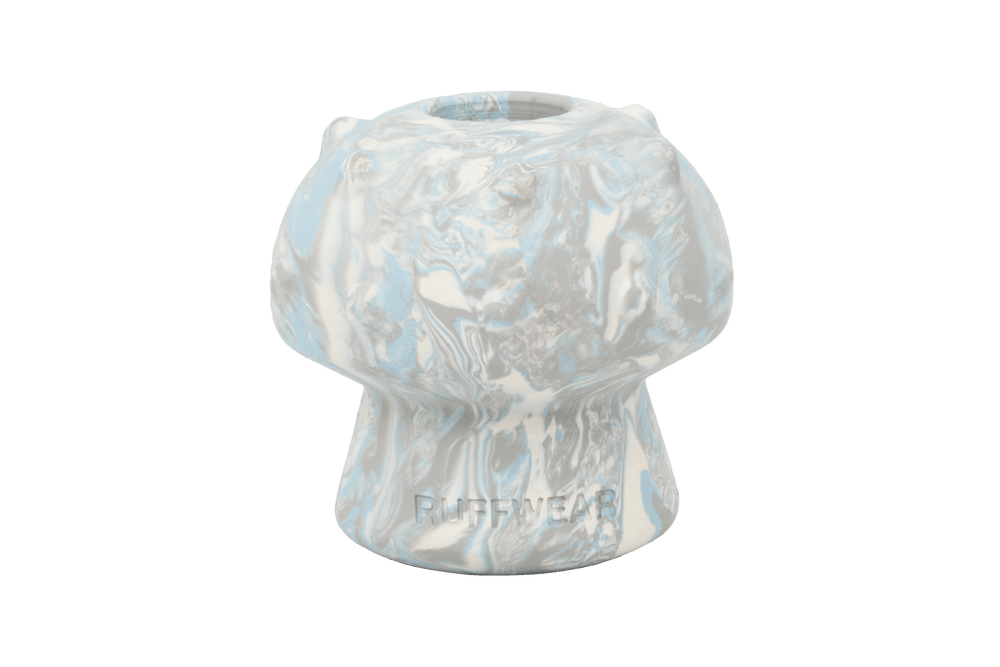 Keramikartiger Toadstool™ Hundespielzeug-Wasserpfeifenaufsatz in marblener Optik mit blauen und weißen Tönen.