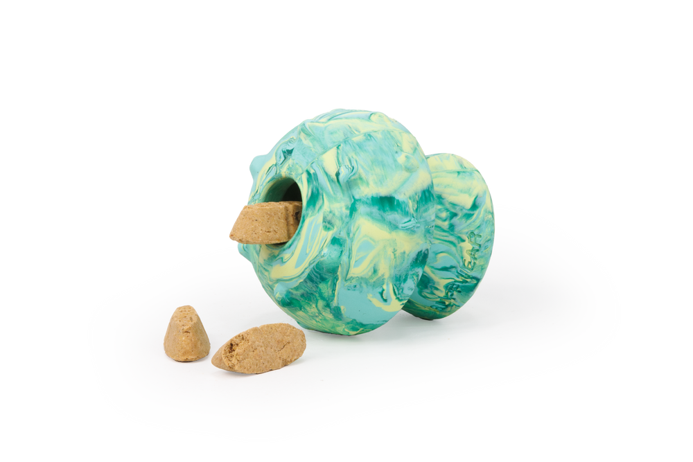 Farbenfrohes Toadstool™ Hundespielzeug in spiralförmiger Form, ideal zum Kauen und Spielen für Hunde.