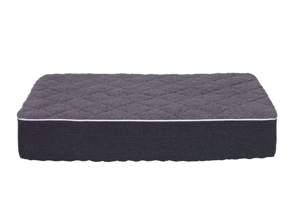 Orthopädische eckige Matte "OSSO" mit gestepptem grauem Bezug und samtiger Struktur für optimalen Komfort.