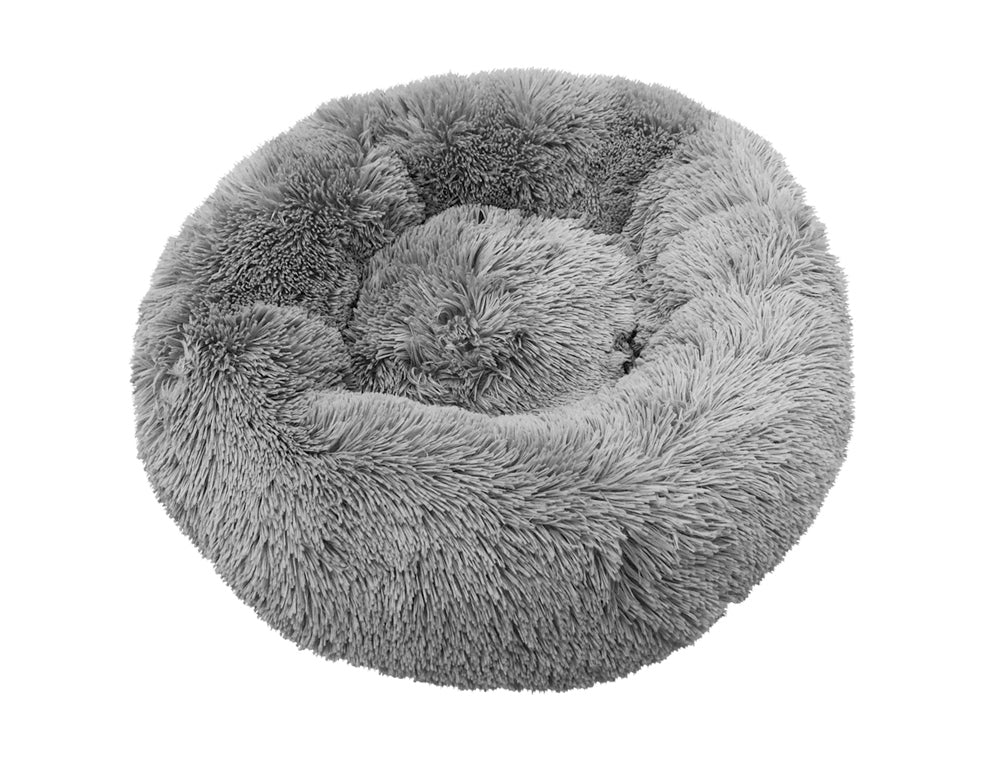 Kuschelbett Donut "ESLA" in grau, rundes Haustierbett mit spiraliger Struktur und erhöhtem Rand für maximalen Komfort.