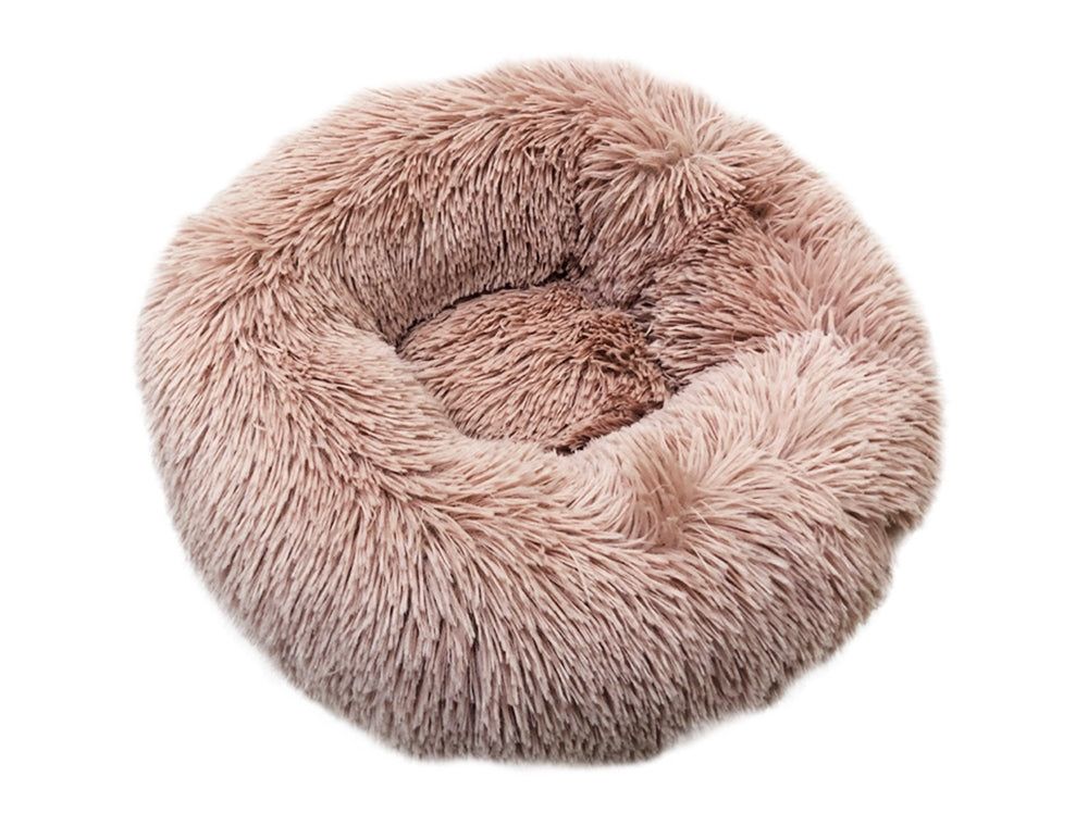 "Rundes Kuschelbett Donut 'ESLA' in sanftem Rosé für Hunde, weich und plüschig mit feinen langen Fasern."