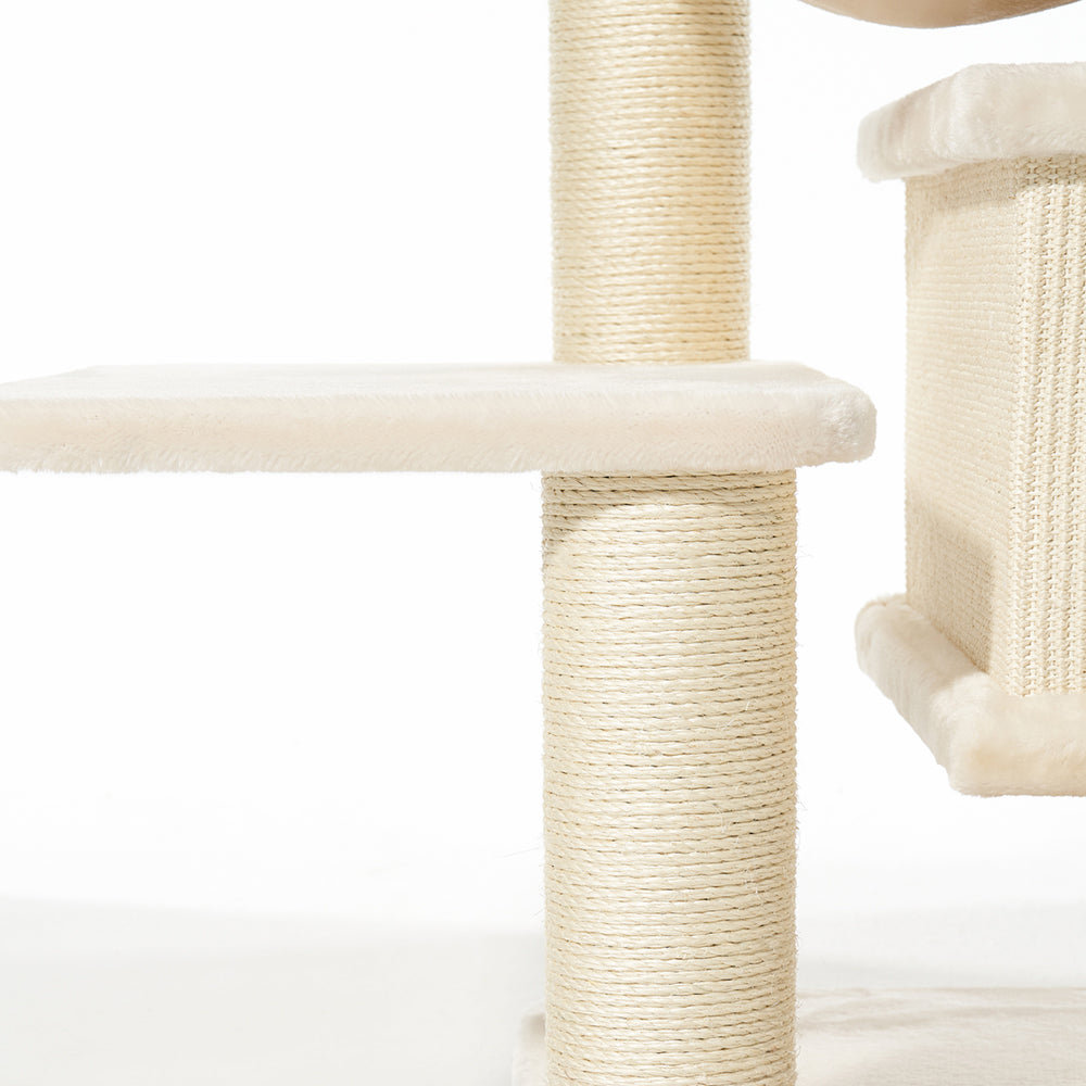 "Kratzbaum ELIN für Katzen mit Sisal-Säule und gemütlichem, gepolstertem Podest für Wohlbefinden und Spielspaß."