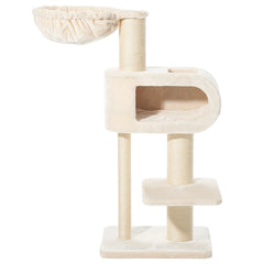 Beiger Kratzbaum TOVE mit Liegefläche, Höhle und Stufen für Katzen. Ideal zum Spielen und Entspannen.