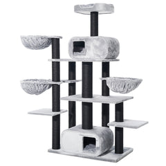 Grauer Kratzbaum TODOR mit mehreren Ebenen, Höhlen und Sisal für Katzen zum Spielen und Entspannen.