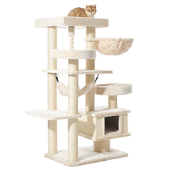 "Kratzbaum VAGO mit mehreren Ebenen, Ruheplätzen, Hängematte und Kratzflächen für Katzen."