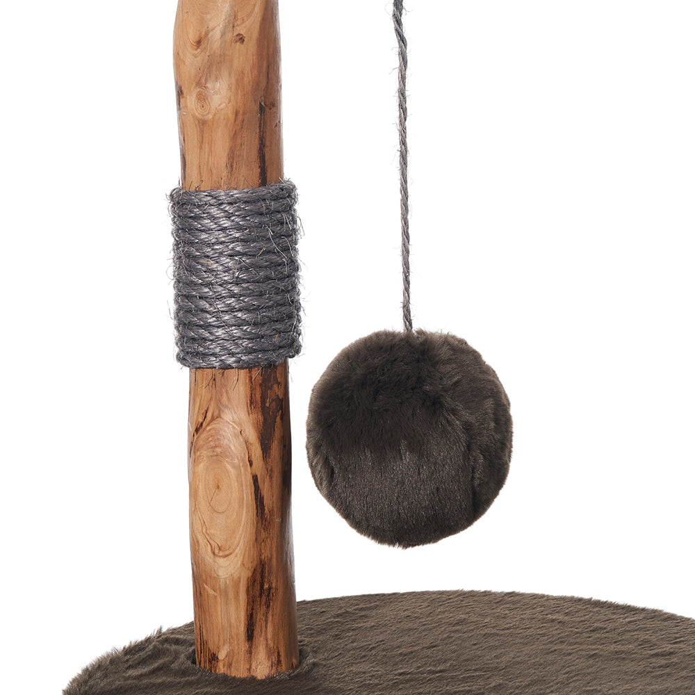 Katzbaum "GENA" mit stabilem Holzstamm und gefütterter Spielkugel, ideal für spielende Katzen.